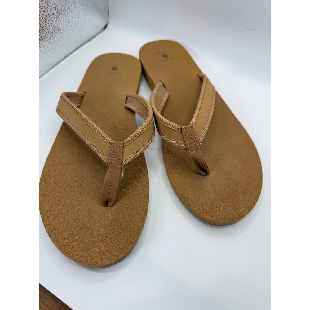 Shade & Shore Thong Sandals Casual Comfort Beach Summer Tan Size 9